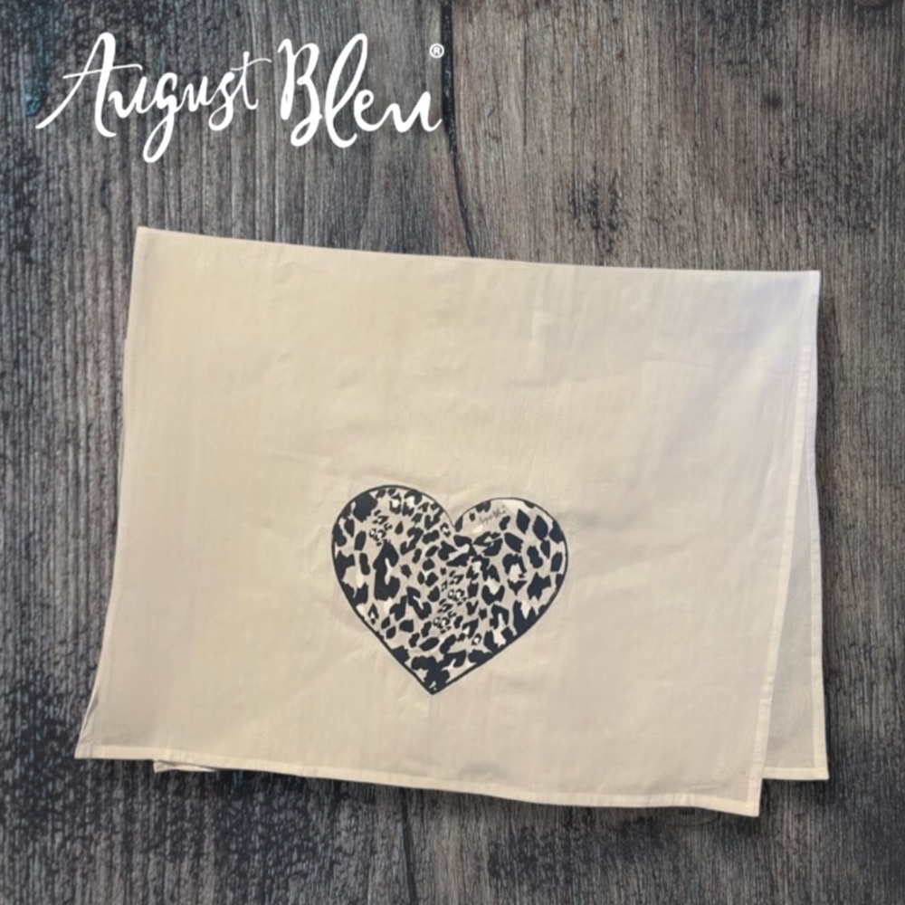 August Bleu Leopard Heart Tea Towel
